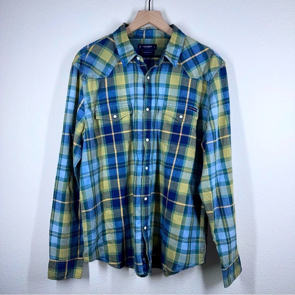 Lucky Brand 100% Cotton Western Pearl Snap Long Sleeve Button Up Shirt Large NWT - Picture 1 of 12